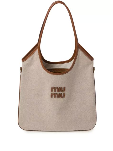 miu miu tote rn0799 fashionphile|MIU MIU Canvas Calfskin Top Handle Bag Beige Brandy.